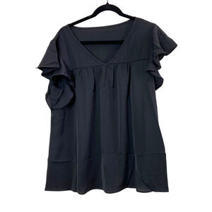 NWOT Foshow Black Blouse Ruffle Pleated Chiffon Sleeveless Large